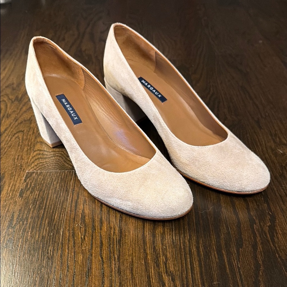 Margaux Women's Suede Block Heel Pump in Light Beige
